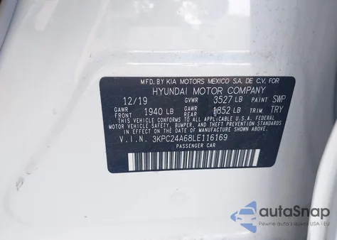 2020 Hyundai Accent Se z USA, uszkodzony, nr VIN 3KPC24A68LE116169